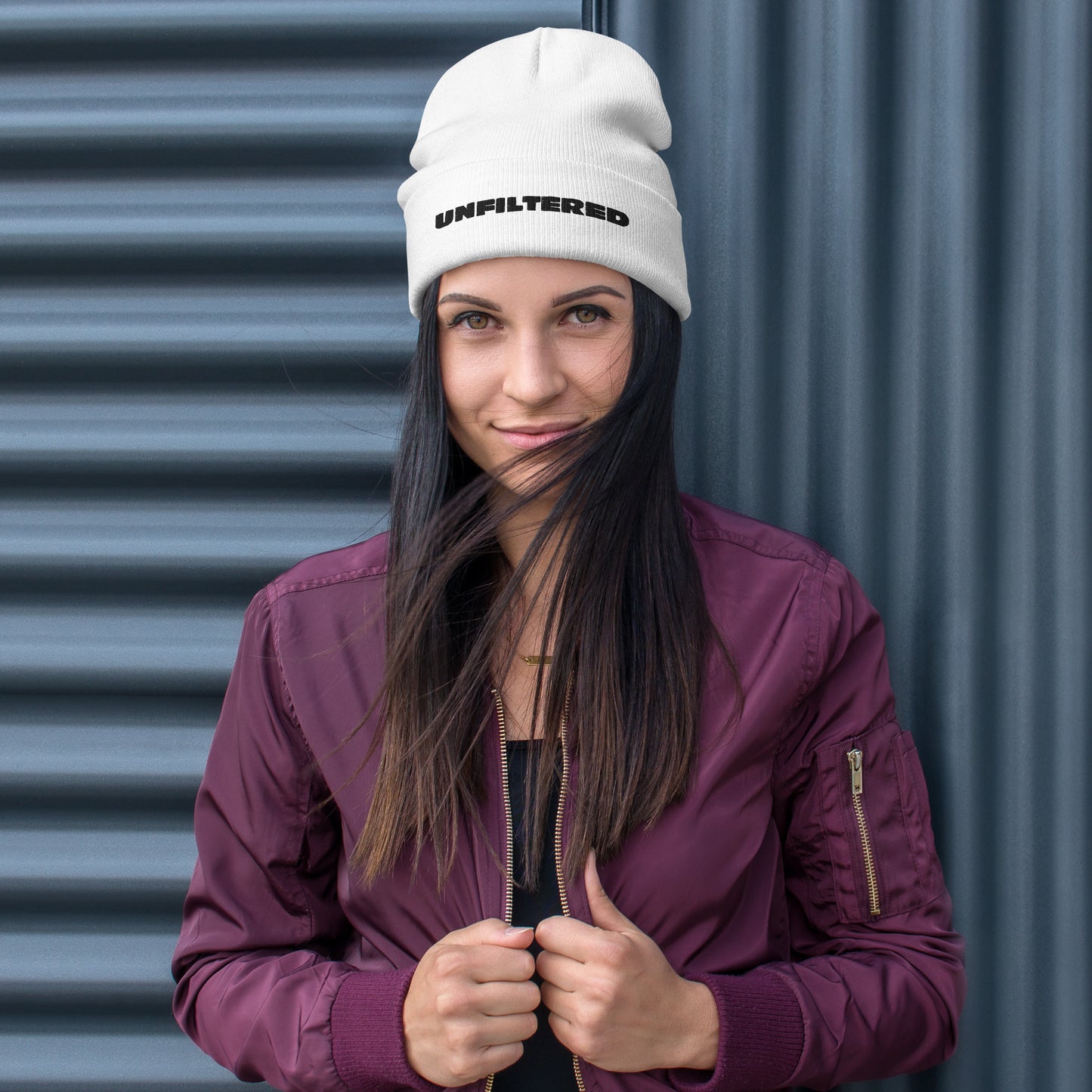 Embroidered Beanie -White